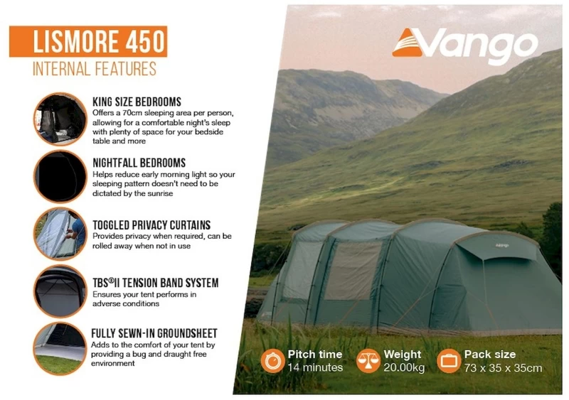 Vango Lismore 450 Tunneltent - 4 Persoons - Groen 12 Vango Lismore 450 Tunneltent - 4 Persoons - Groen - Afbeelding 10