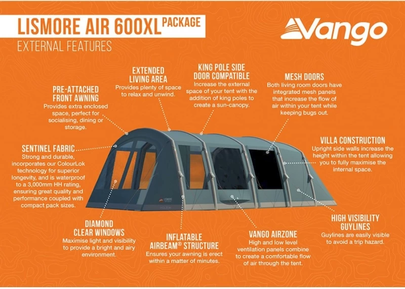 Vango Lismore Air 600XL Opblaasbare Tunneltent - 5 Persoons - Groen 16 Vango Lismore Air 600XL Opblaasbare Tunneltent - 5 Persoons - Groen - Afbeelding 14