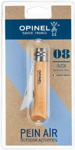 Opinel N°08 RVS Zakmes -Professionele outdoor kampeerwinkel 3123840004056 opinel no8 roestvrij blister resultaat